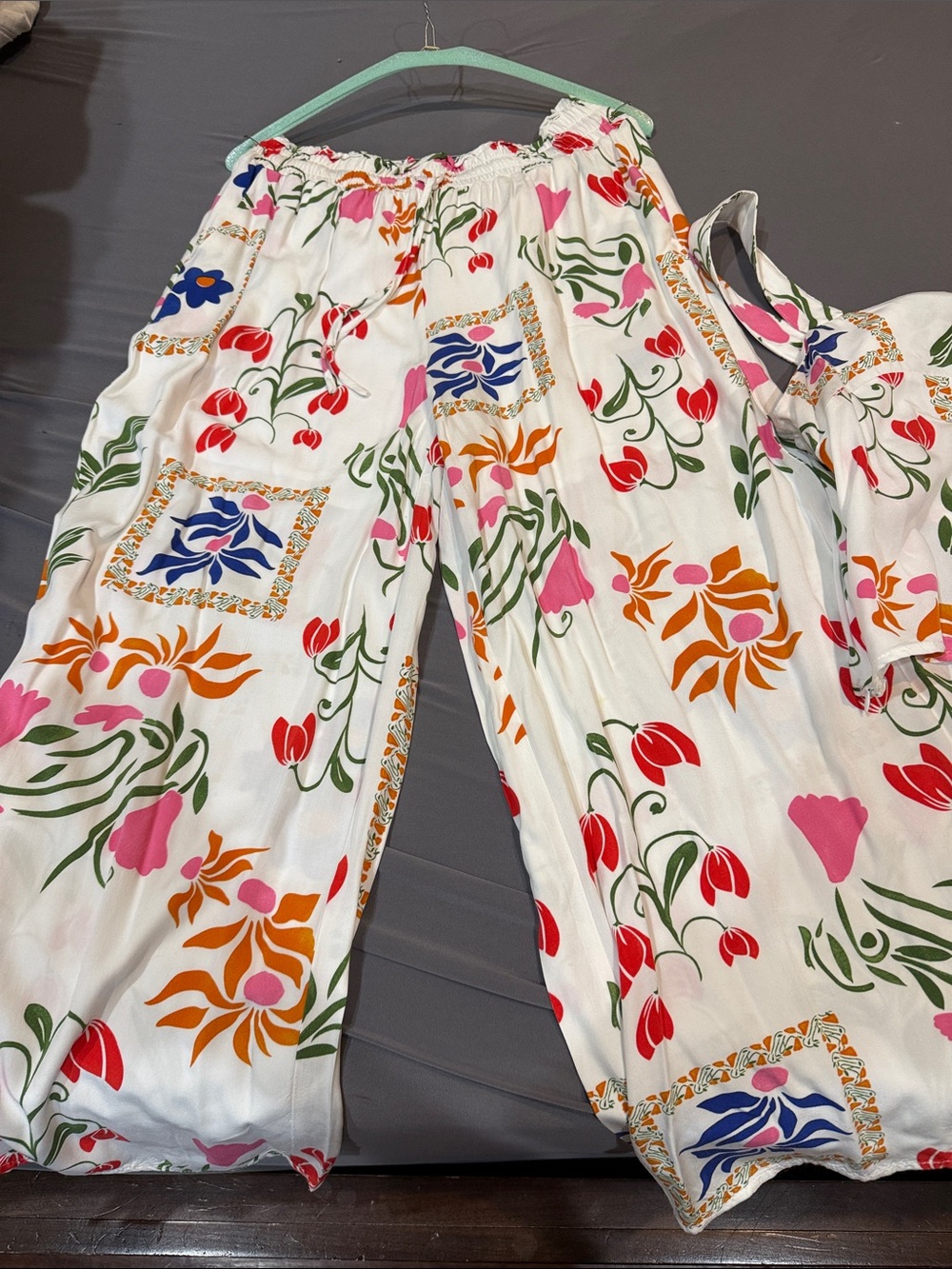 Floral Print Wide-Leg Lounge Pants - White Multi